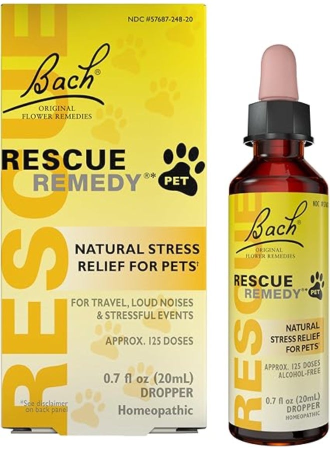 RESCUE Bach Remedy Pet Dropper 20 ml,  Natural Stress Relief, Calming for Dogs, Cats, & Other Pets, Homeopathic Flower Essence, Thunder, Fireworks & Travel, Separation, Sedative-Free - Image 1